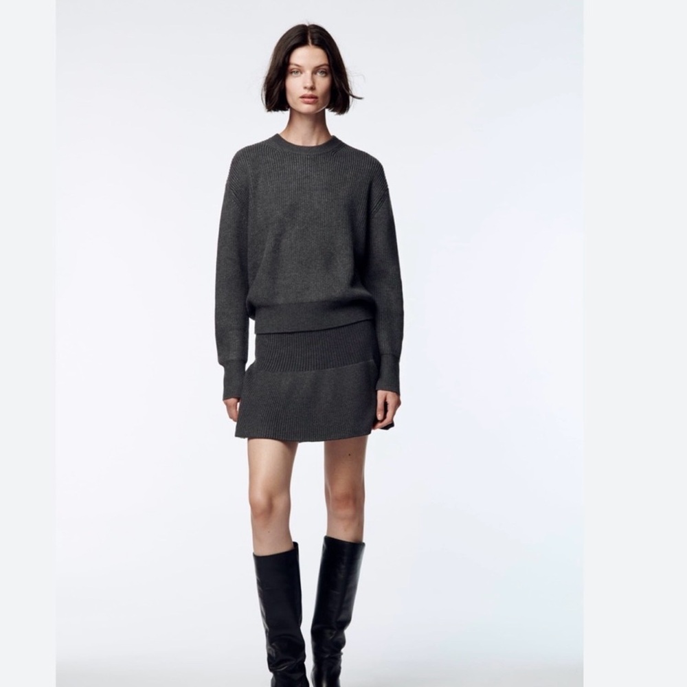 Zara Dark Gray Cozy Ribbed Knit Sweater and Skirt Set